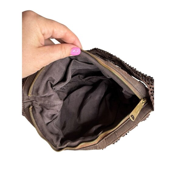 70s Brown Beaded Shoulder Bag With Zipper Closure - Picture 5 of 9